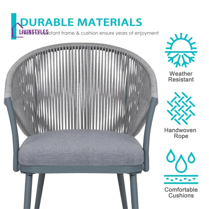 Spade Outdoor Patio Seating Set 2 Chairs and 1 Table Set (Grey) Braided & Rope - Coffee Table Sets