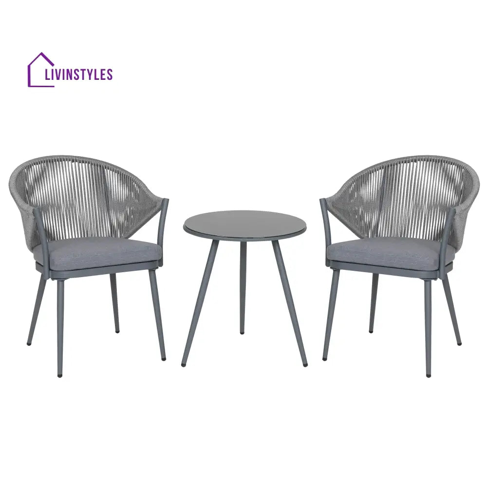 Spade Outdoor Patio Seating Set 2 Chairs and 1 Table Set (Grey) Braided & Rope - Coffee Table Sets