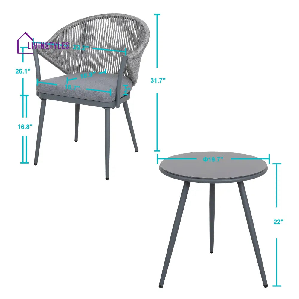Spade Outdoor Patio Seating Set 2 Chairs and 1 Table Set (Grey) Braided & Rope - Coffee Table Sets
