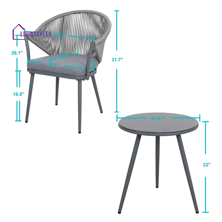 Spade Outdoor Patio Seating Set 2 Chairs and 1 Table Set (Grey) Braided & Rope - Coffee Table Sets