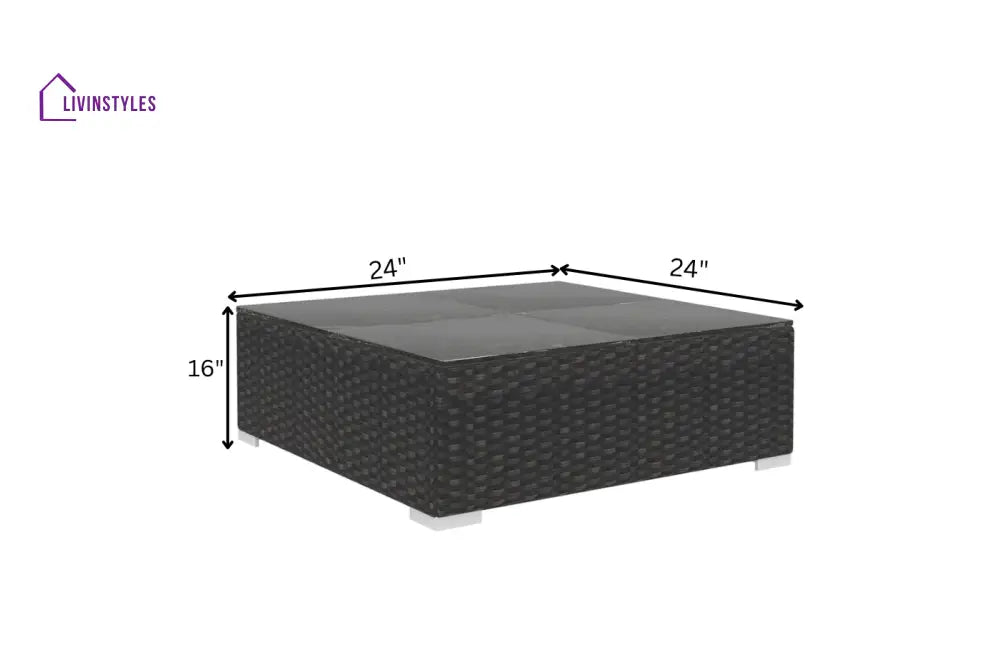 Spera Outdoor Garden Balcony Sofa Set 3 Seater 2 Seater 1 Seater 1 Ottoman 1 Center Table and 1 Side Table Set (Black)