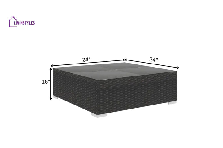 Spera Outdoor Garden Balcony Sofa Set 3 Seater 2 Seater 1 Seater 1 Ottoman 1 Center Table and 1 Side Table Set (Black)