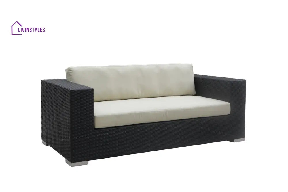 Spera Outdoor Garden Balcony Sofa Set 3 Seater 2 Seater 1 Seater 1 Ottoman 1 Center Table and 1 Side Table Set (Black)