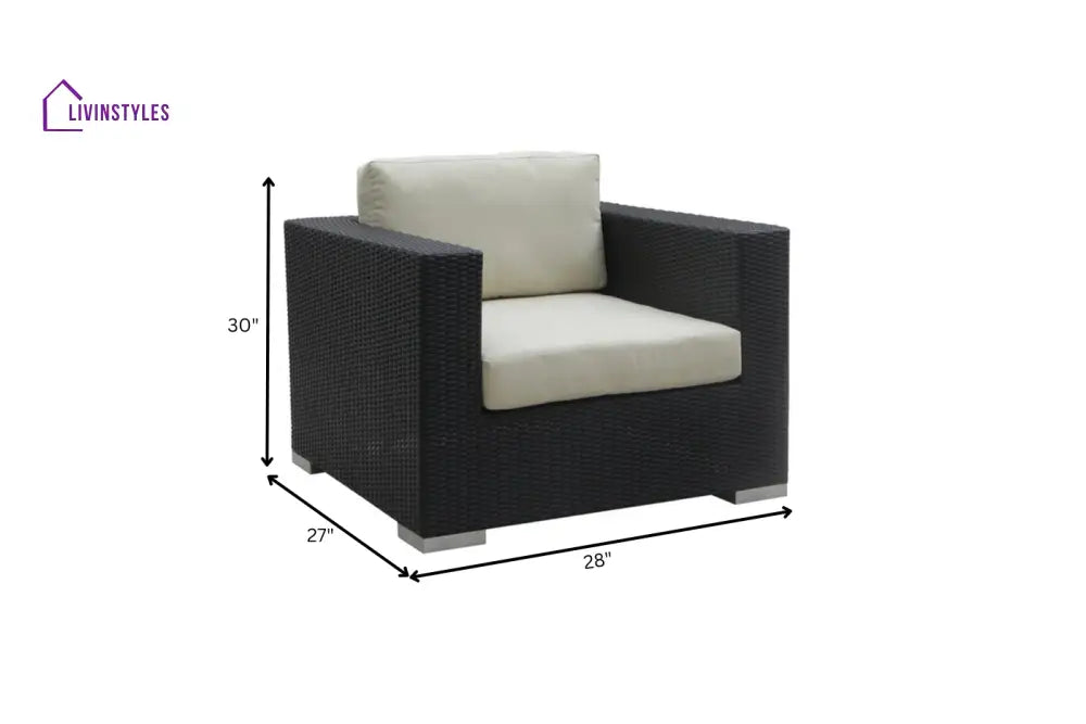 Spera Outdoor Garden Balcony Sofa Set 3 Seater 2 Seater 1 Seater 1 Ottoman 1 Center Table and 1 Side Table Set (Black)