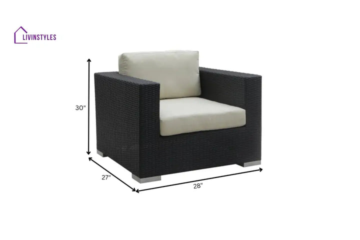 Spera Outdoor Garden Balcony Sofa Set 3 Seater 2 Seater 1 Seater 1 Ottoman 1 Center Table and 1 Side Table Set (Black)
