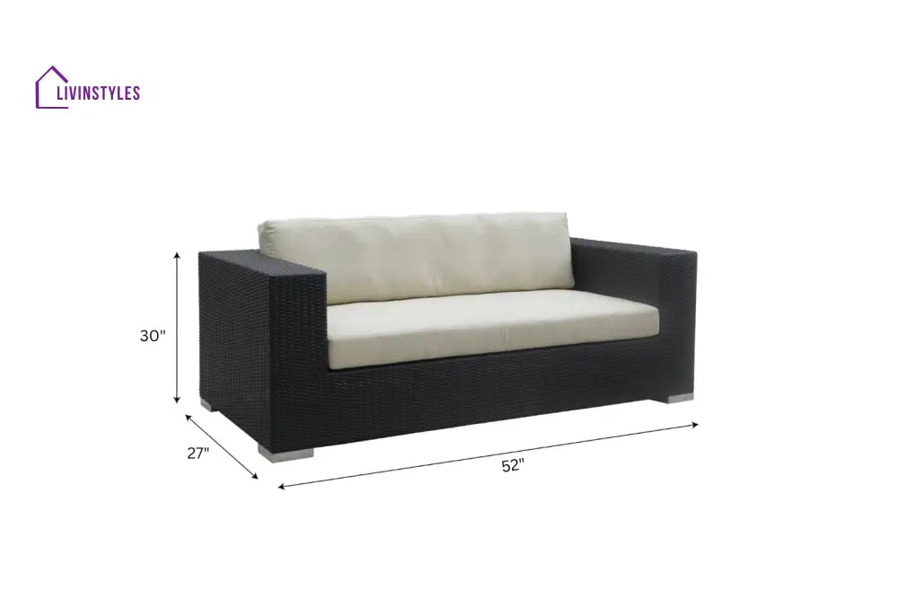 Spera Outdoor Garden Balcony Sofa Set 3 Seater 2 Seater 1 Seater 1 Ottoman 1 Center Table and 1 Side Table Set (Black)