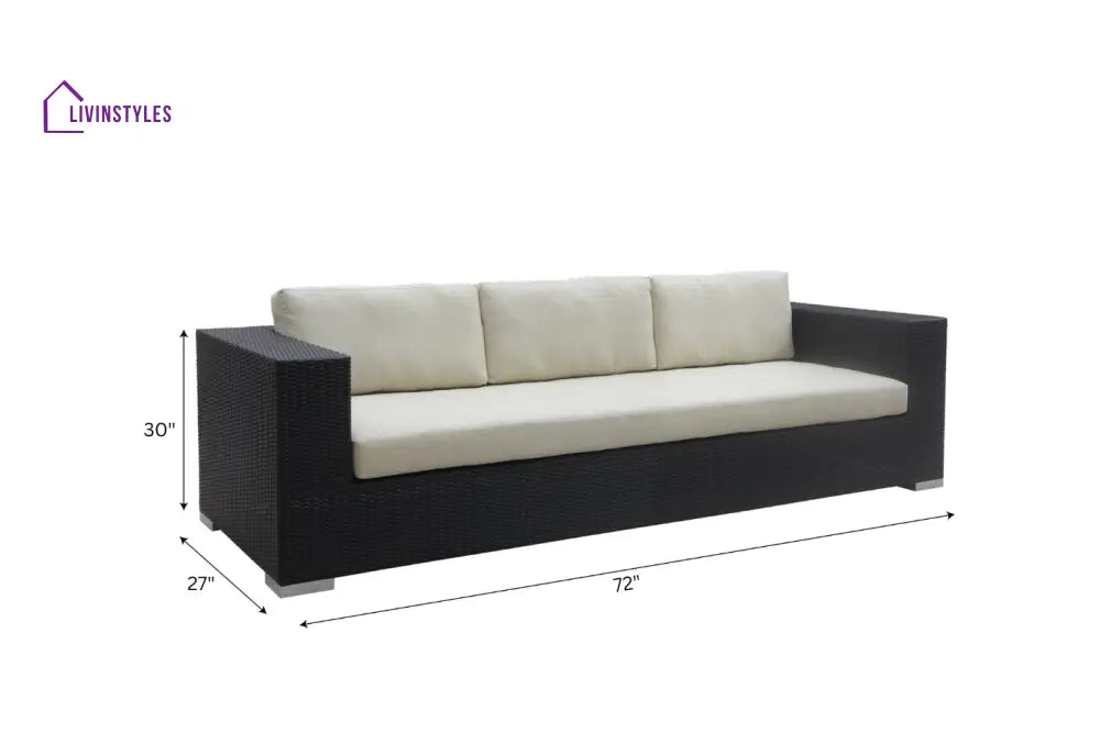Spera Outdoor Garden Balcony Sofa Set 3 Seater 2 Seater 1 Seater 1 Ottoman 1 Center Table and 1 Side Table Set (Black)