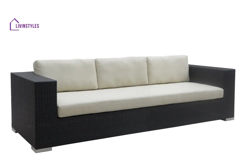 Spera Outdoor Garden Balcony Sofa Set 3 Seater 2 Seater 1 Seater 1 Ottoman 1 Center Table and 1 Side Table Set (Black)