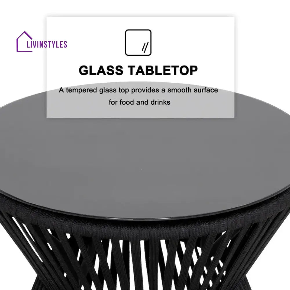 Spiff Outdoor Patio Seating Set 2 Chairs and 1 Table Set (Black + White) Braided & Rope - Coffee Table Sets