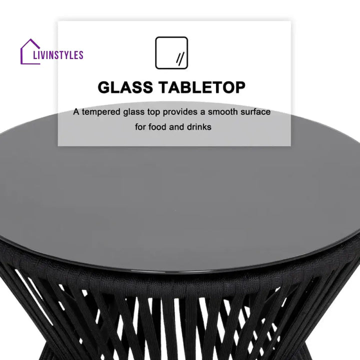 Spiff Outdoor Patio Seating Set 2 Chairs and 1 Table Set (Black + White) Braided & Rope - Coffee Table Sets