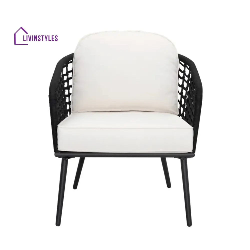 Spiff Outdoor Patio Seating Set 2 Chairs and 1 Table Set (Black + White) Braided & Rope - Coffee Table Sets
