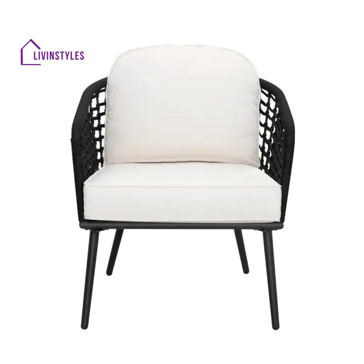 Spiff Outdoor Patio Seating Set 2 Chairs and 1 Table Set (Black + White) Braided & Rope - Coffee Table Sets