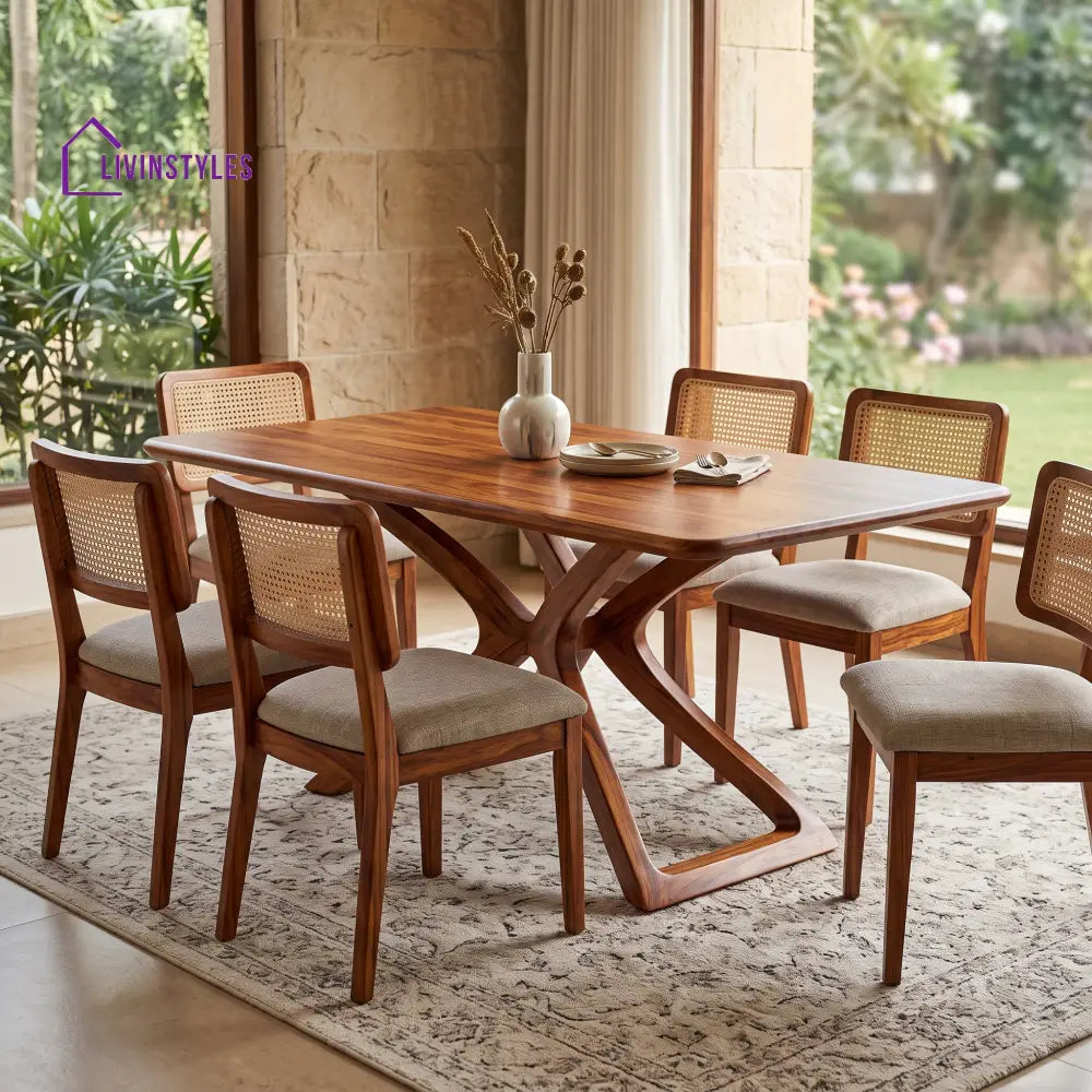 Sravani Premium Wooden 6 Seater Dining Table Set