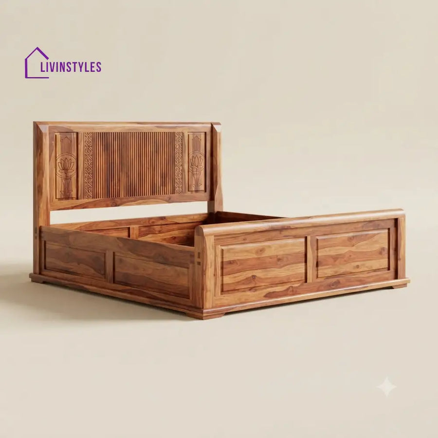 Sridevi Sheesham Wood Bed With Box Storage | Wooden Bed