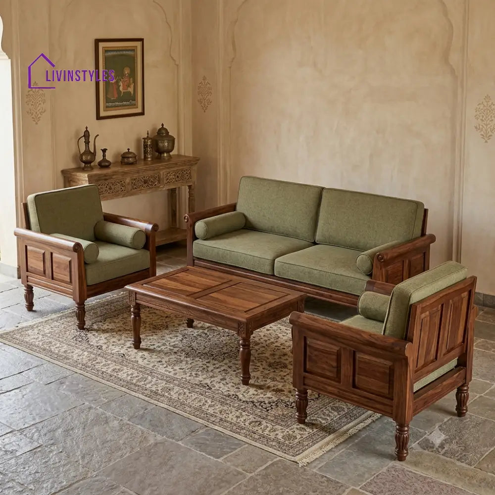 Sridevi Wooden Sofa Set | 3 + 1 + 1 Sheesham Wood Sofa Set for Living Room