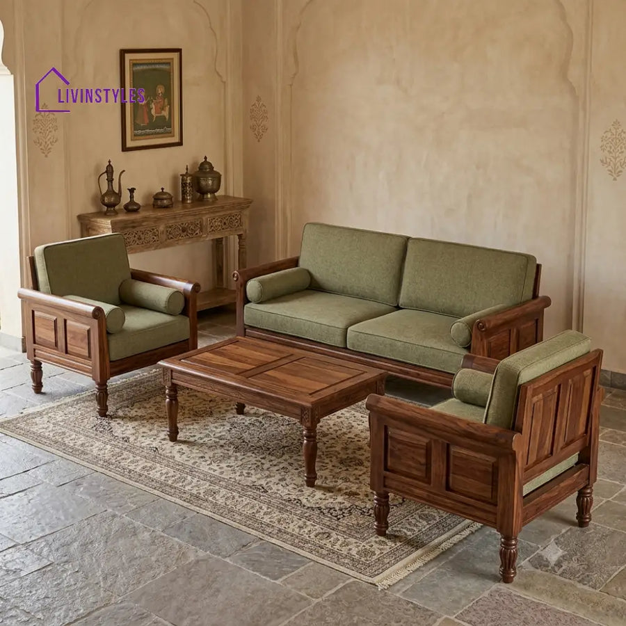 Sridevi Wooden Sofa Set | 3 + 1 + 1 Sheesham Wood Sofa Set for Living Room
