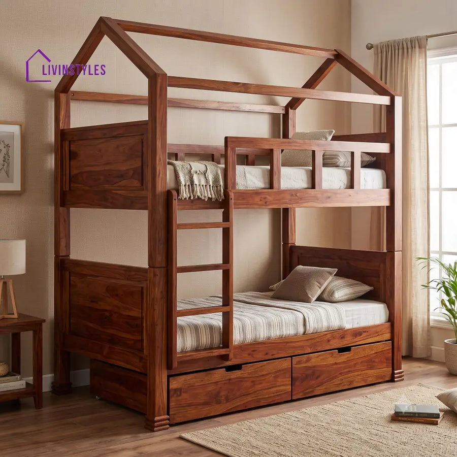 Srinivas Sheesham Wood Bunk Bed With Storage | Kids Bed