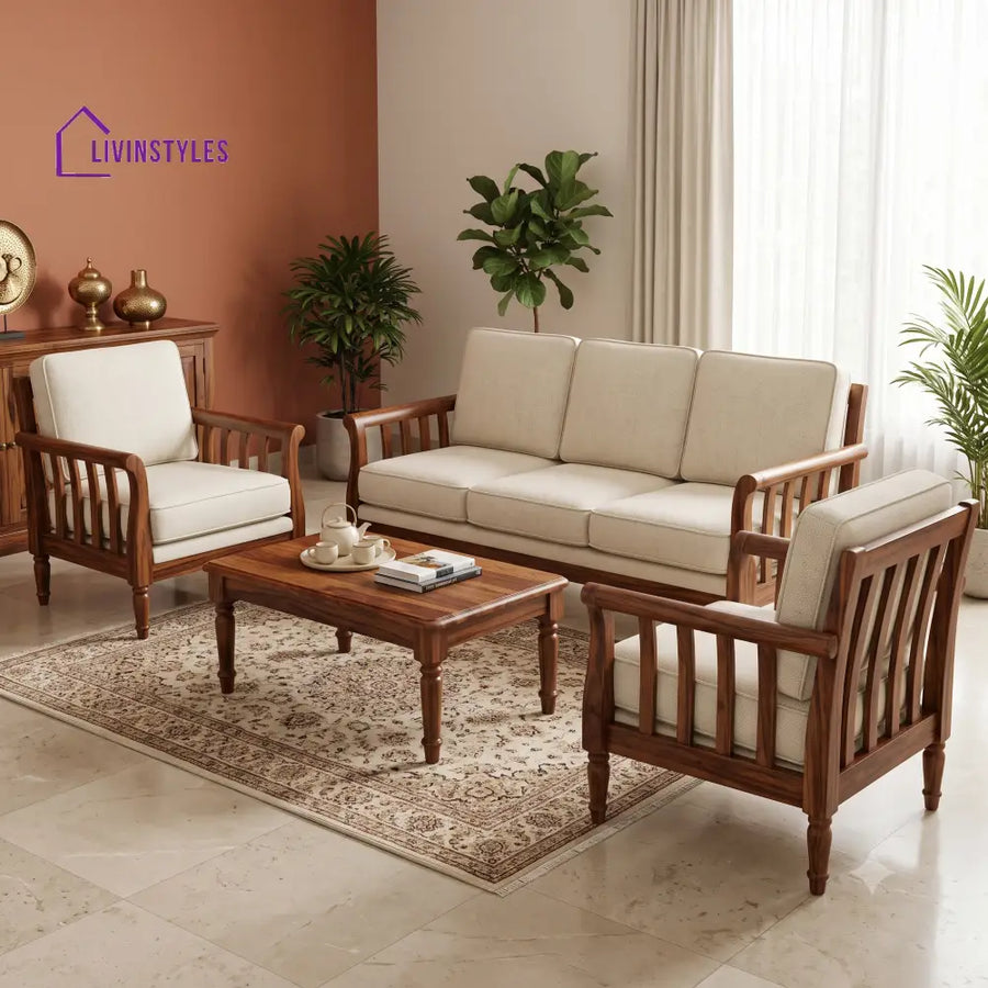 Sripriya Wooden Sofa Set | 3 + 1 + 1 Sheesham Wood Sofa Set for Living Room