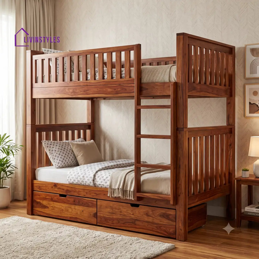 Sriram Sheesham Wood Bunk Bed With Storage | Kids Bed