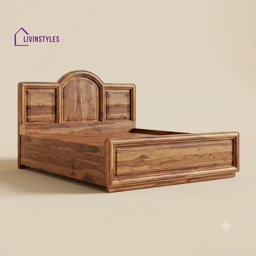 Sruthi Sheesham Wood Bed With Box Storage | Wooden Bed