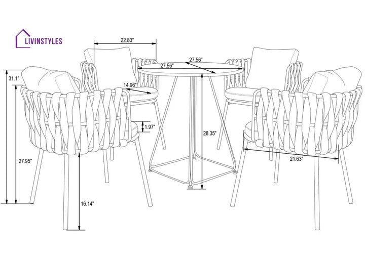 Stack Outdoor Patio Seating Set 4 Chairs and 1 Table Set (Black) Braided & Rope - Coffee Table Sets