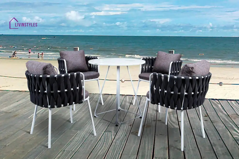Stack Outdoor Patio Seating Set 4 Chairs and 1 Table Set (Black) Braided & Rope - Coffee Table Sets