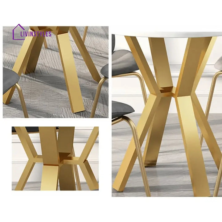 Stainless Steel With Pvd Coated White Round Marble Dining Table In Gold Color Tables