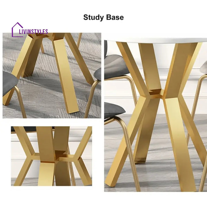 Stainless Steel With Pvd Coated White Round Marble Dining Table In Gold Color Tables