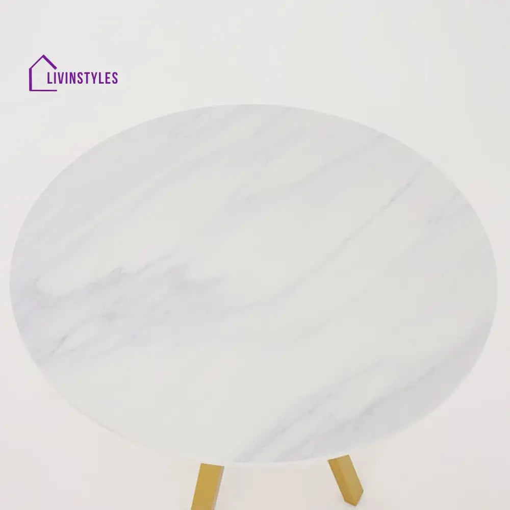 Stainless Steel With Pvd Coated White Round Marble Dining Table In Gold Color Tables