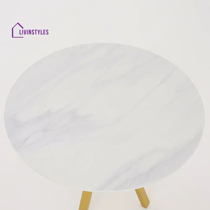 Stainless Steel With Pvd Coated White Round Marble Dining Table In Gold Color Tables