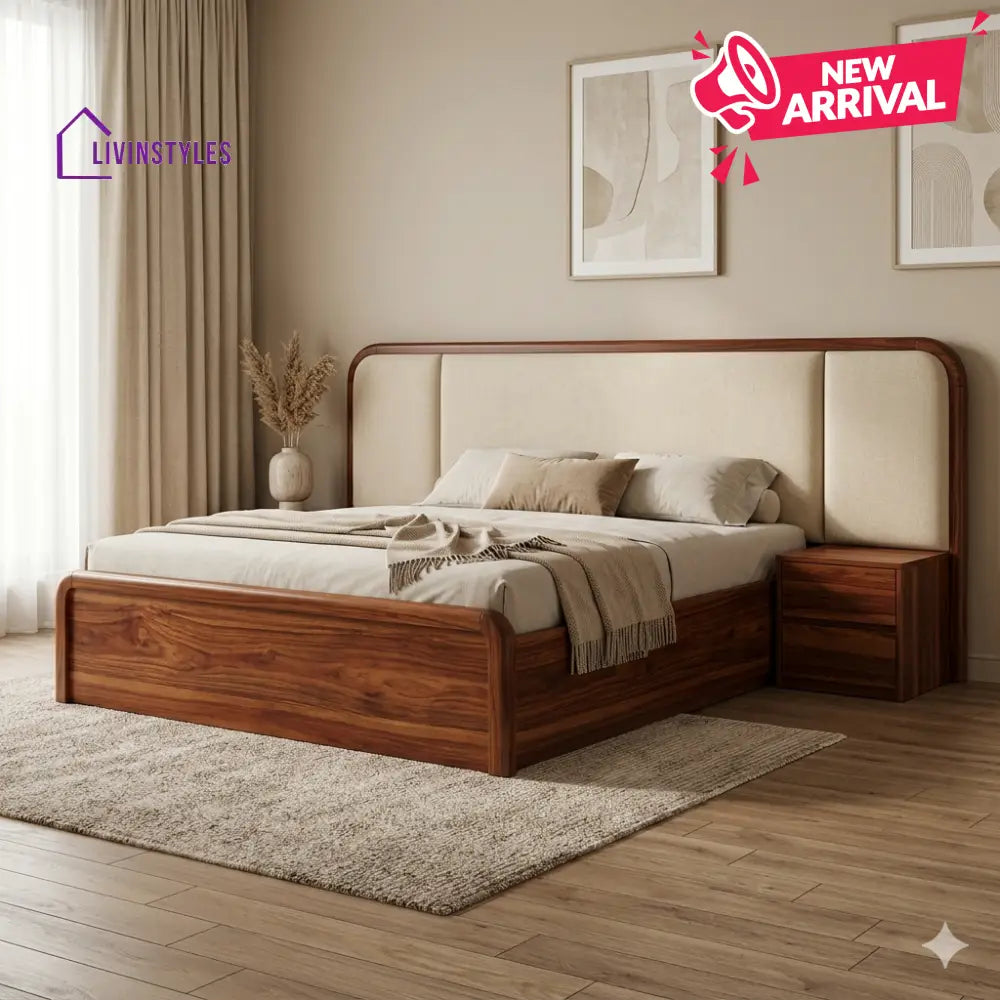 Stanislav Premium Sheesham Wood Bed with Velvet Headboard