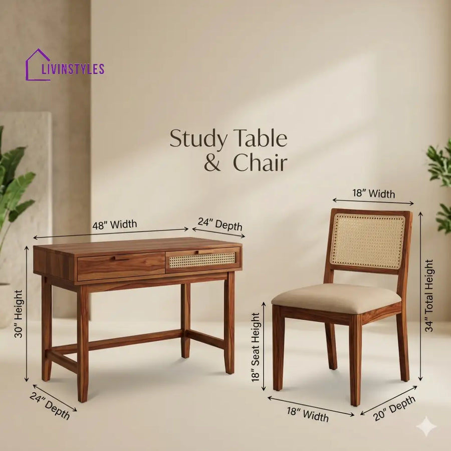Stanislav Sheesham Wood Study Table and Chair Set for Students | Kids | Adults