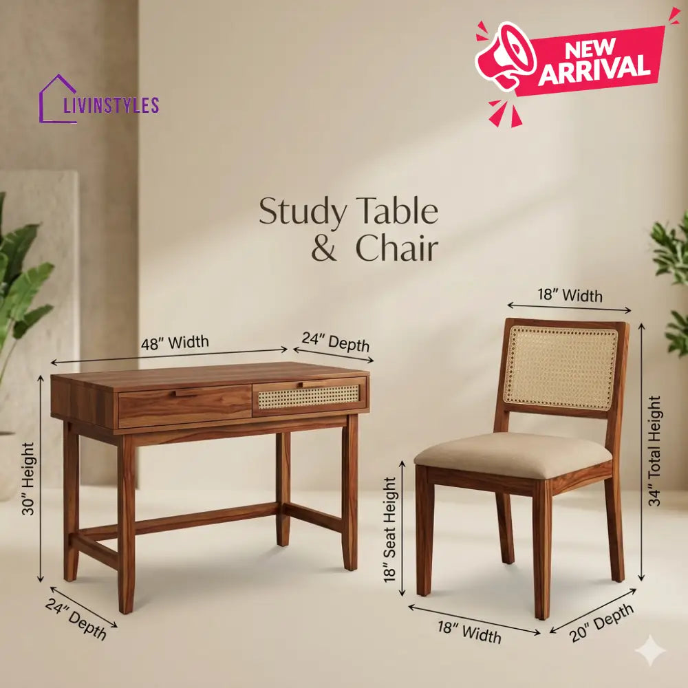 Stanislav Sheesham Wood Study Table and Chair Set for Students | Kids | Adults
