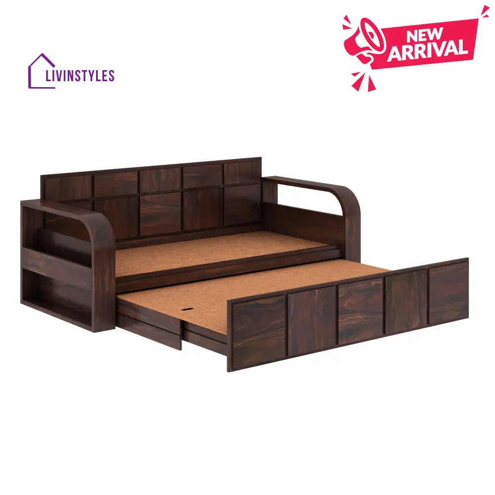 Scott Solid Sheesham Wood 3 Seater Sofa Cum Bed With Headboard Design - 1 Year Warranty