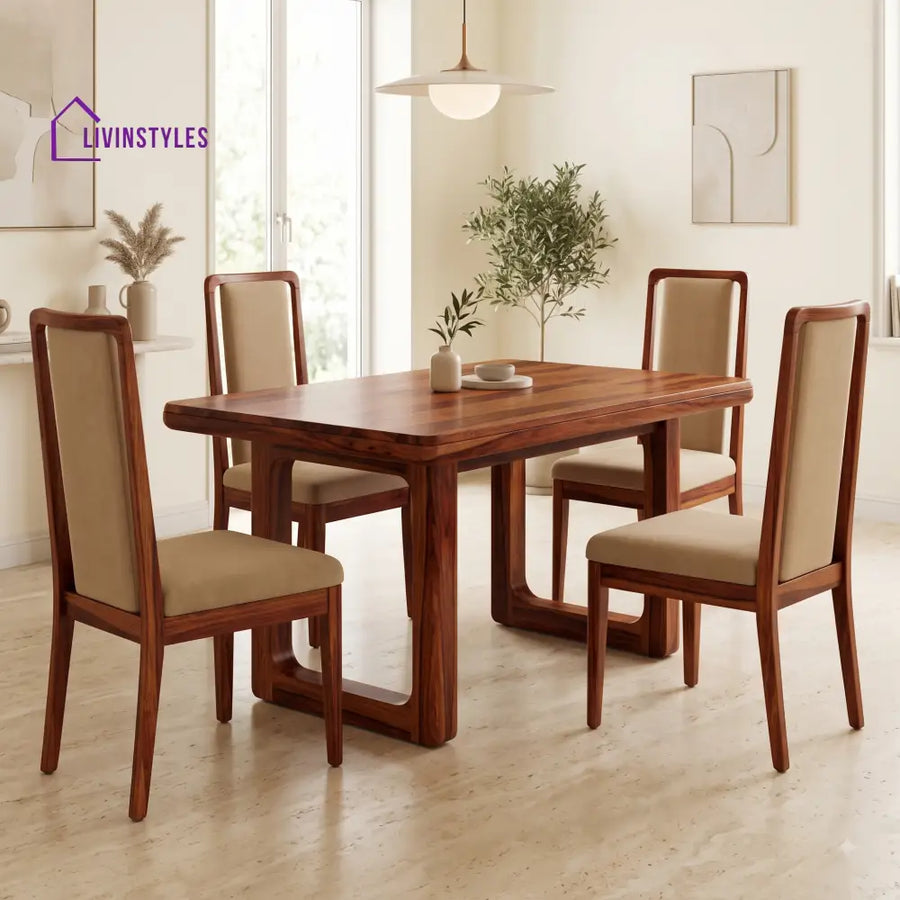 Stanley Premium Solid Wood 4 Seater Dining Table Set