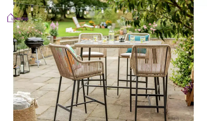 Stas Outdoor Patio Bar Sets 4 Chairs and 1 Table (Light Brown) - Bar Sets