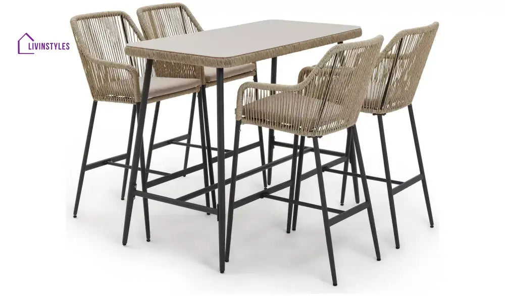 Stas Outdoor Patio Bar Sets 4 Chairs and 1 Table (Light Brown) - Bar Sets