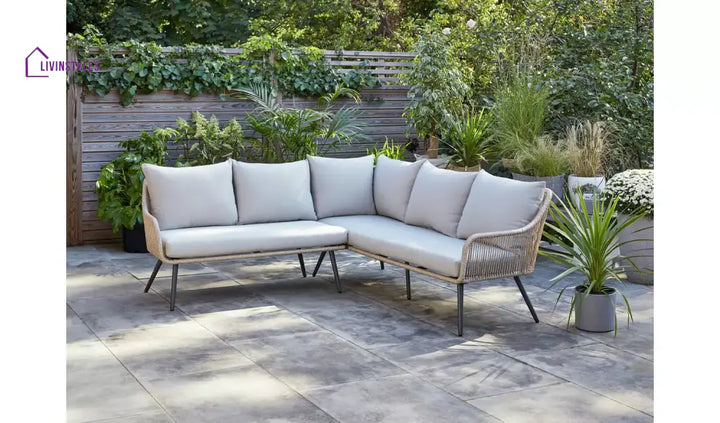 Stash Outdoor Garden Balcony Sofa Set 5 Seater and 1 Center Table With 2 Ottoman Set (Tan) - Sofa Sets