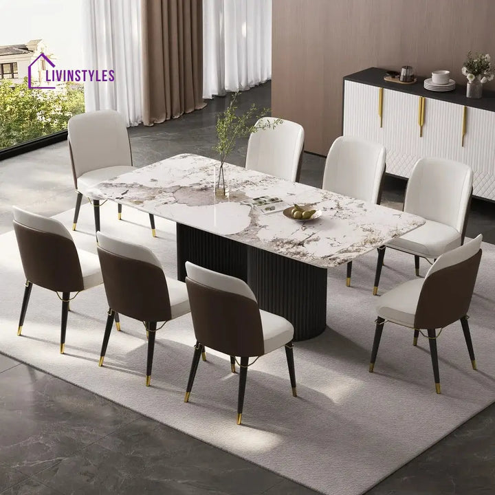 Stasya Stainless Steel 8 Seater Dining Table Set