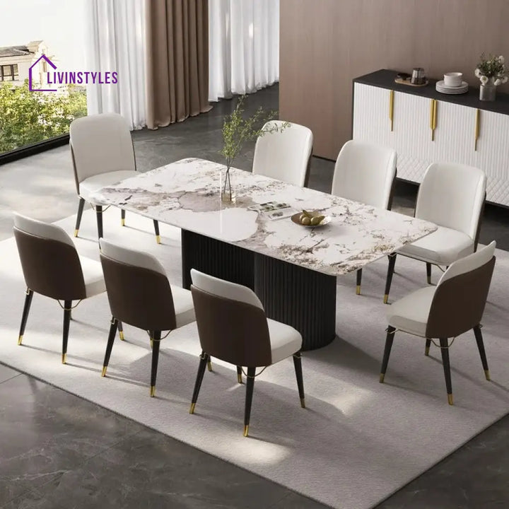 Stasya Stainless Steel 8 Seater Dining Table Set