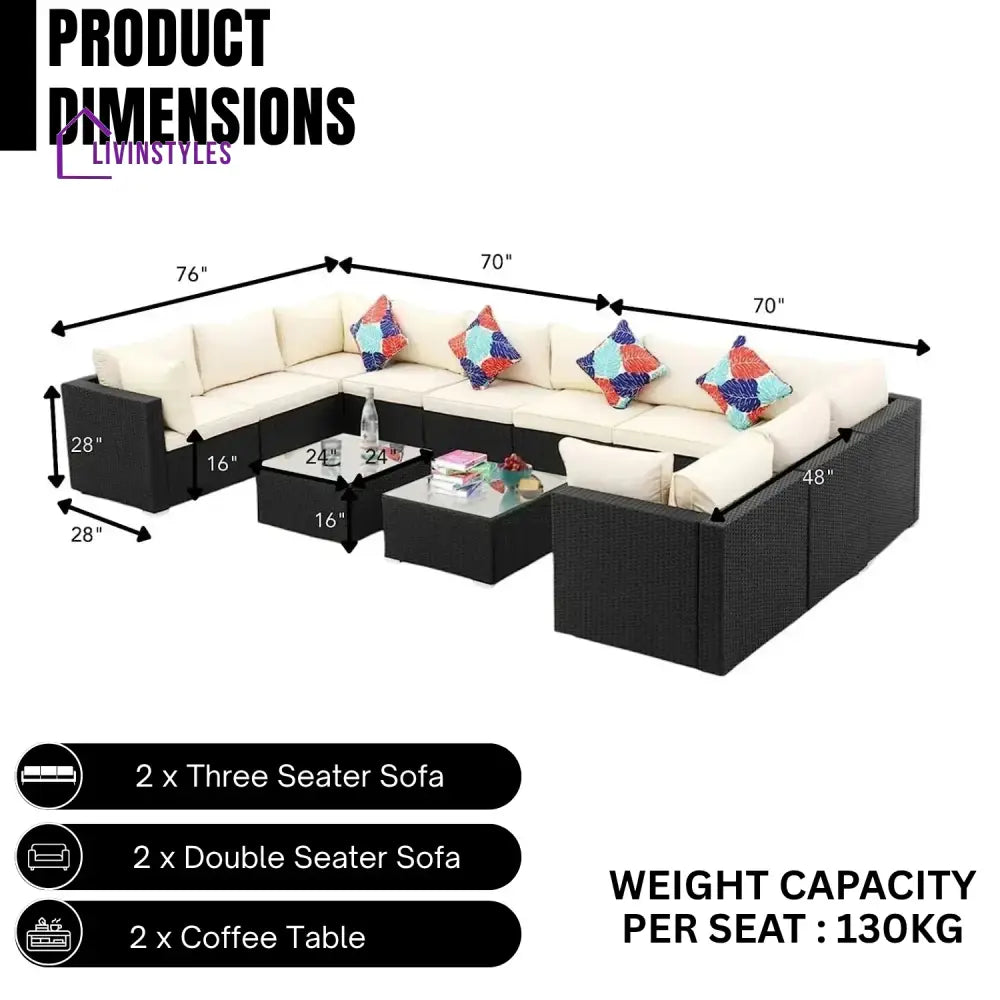 Stefania 6-Piece Outdoor Wicker Sofa Set (Black/Cream)