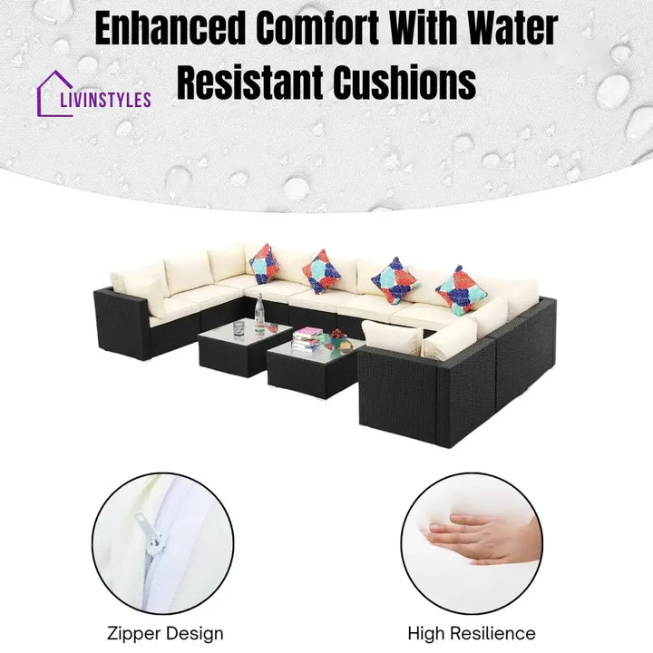 Stefania 6-Piece Outdoor Wicker Sofa Set (Black/Cream)