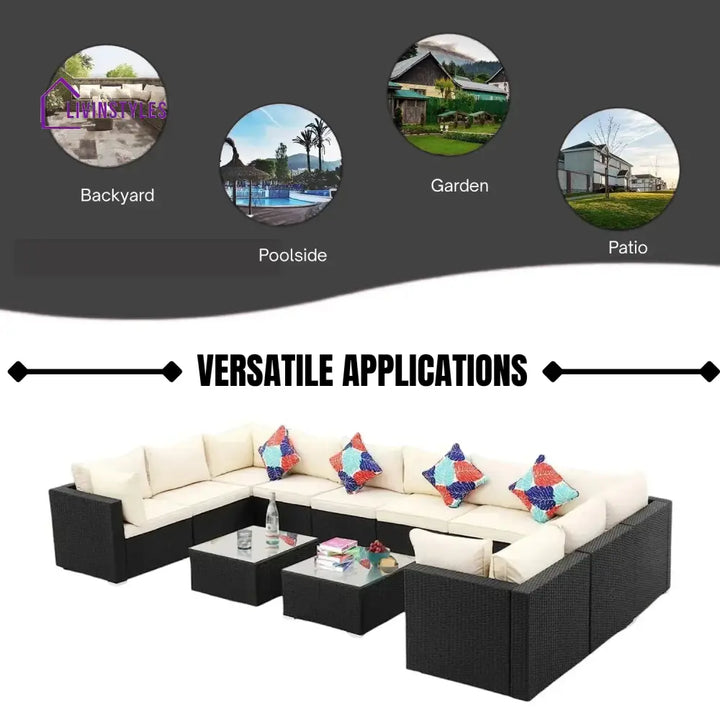 Stefania 6-Piece Outdoor Wicker Sofa Set (Black/Cream)