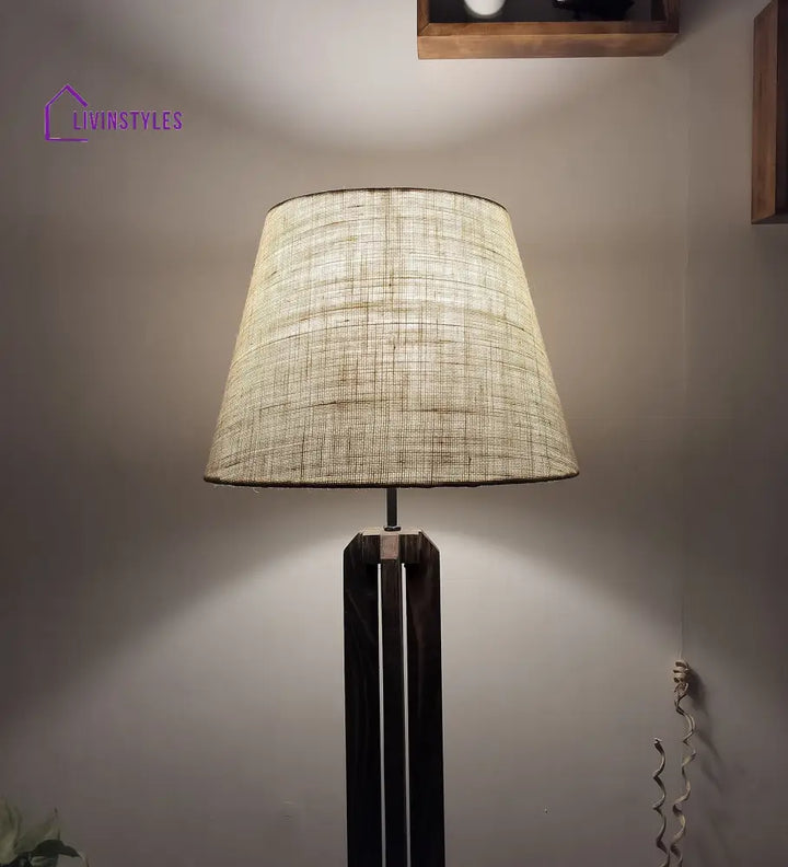 Stella Wooden Floor Lamp With Brown Base And Beige Fabric Lampshade Lamps