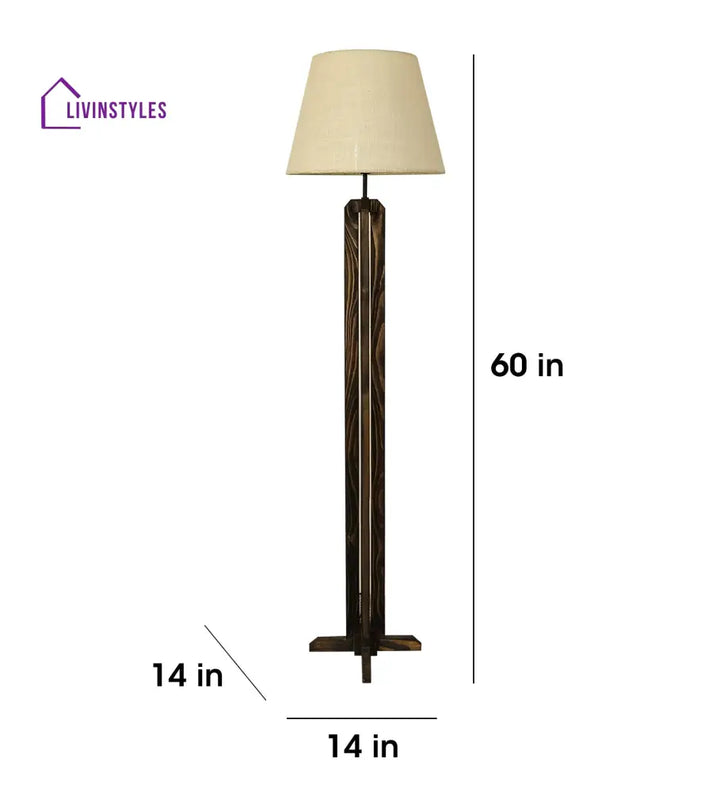 Stella Wooden Floor Lamp With Brown Base And Beige Fabric Lampshade Lamps