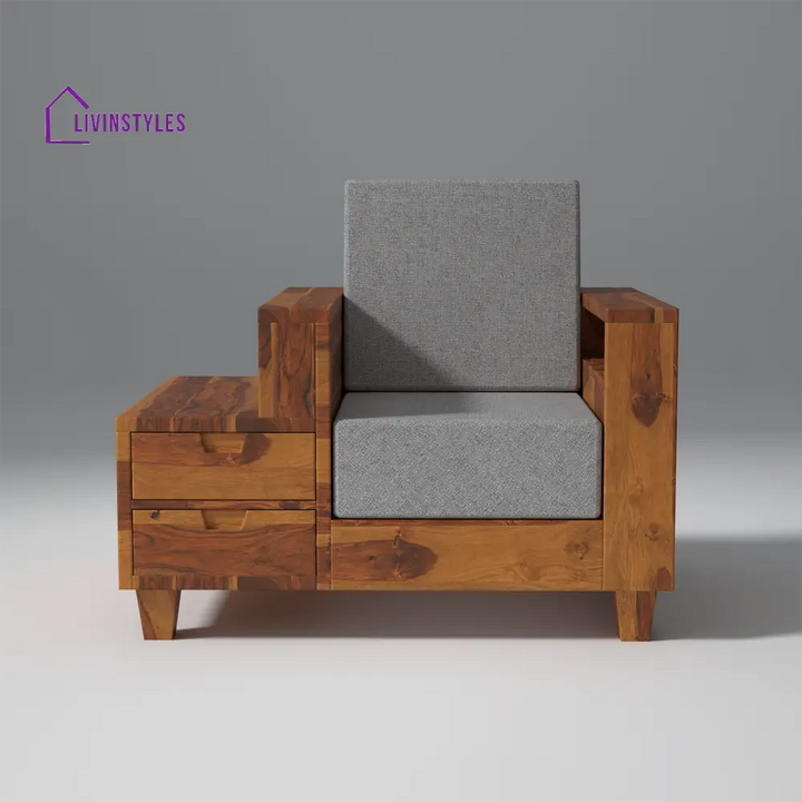 Stepan Sheesham Wood Sofa with 2 drawers in Light Honey 1 Seater / Light Honey sofa