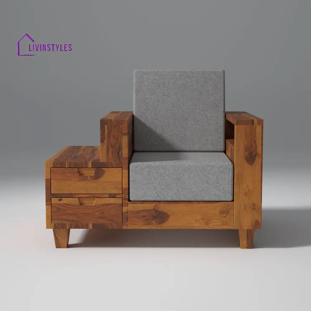 Stepan Sheesham Wood Sofa with 2 drawers in Light Honey 1 Seater / Light Honey sofa