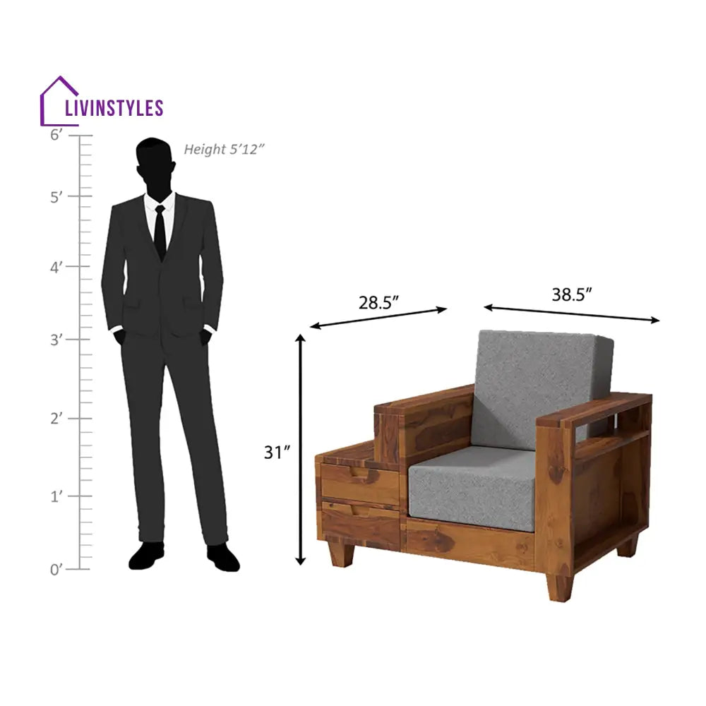 Stepan Sheesham Wood Sofa with 2 drawers in Light Honey sofa