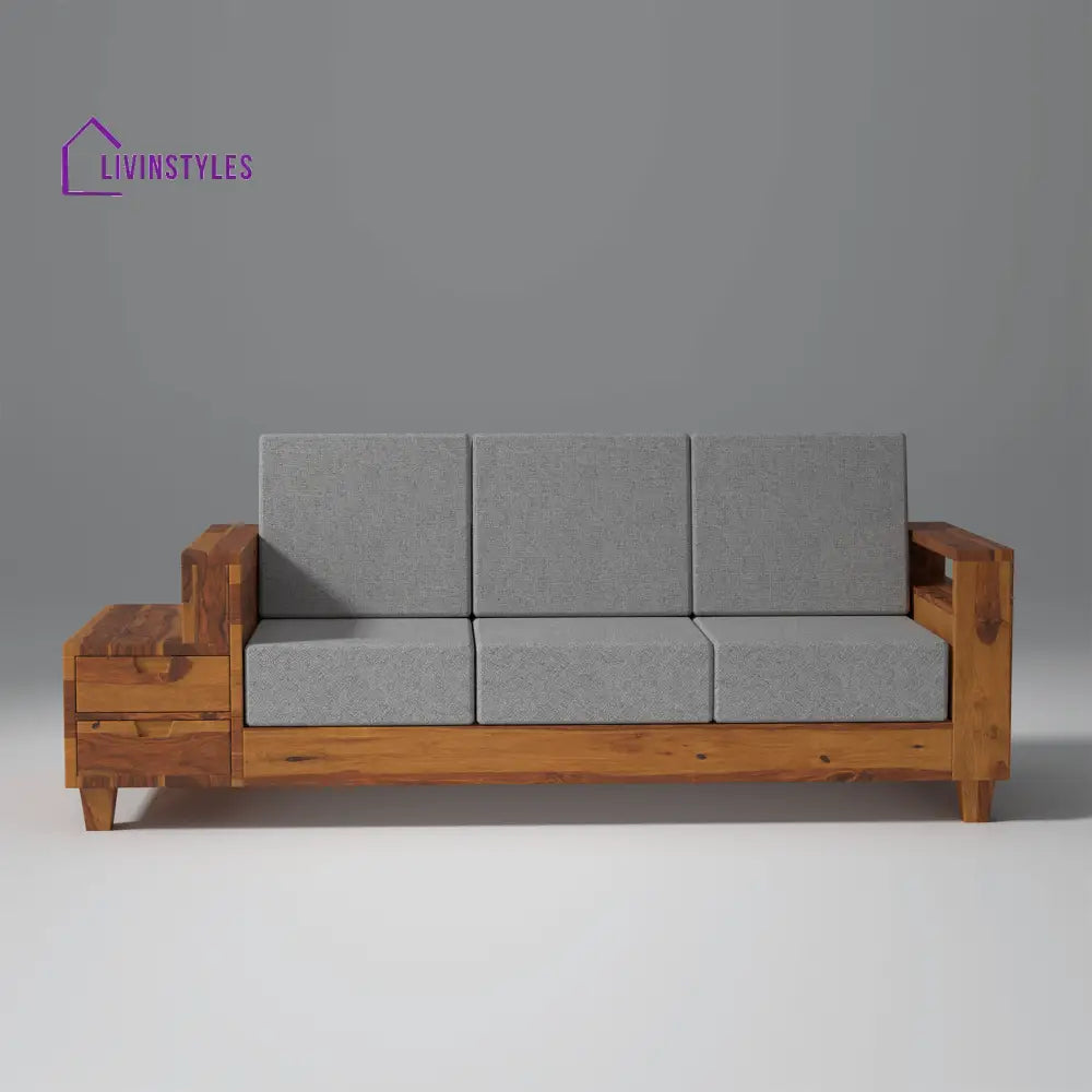 Stepan Sheesham Wood Sofa with 2 drawers in Light Honey 3 Seater / Light Honey sofa