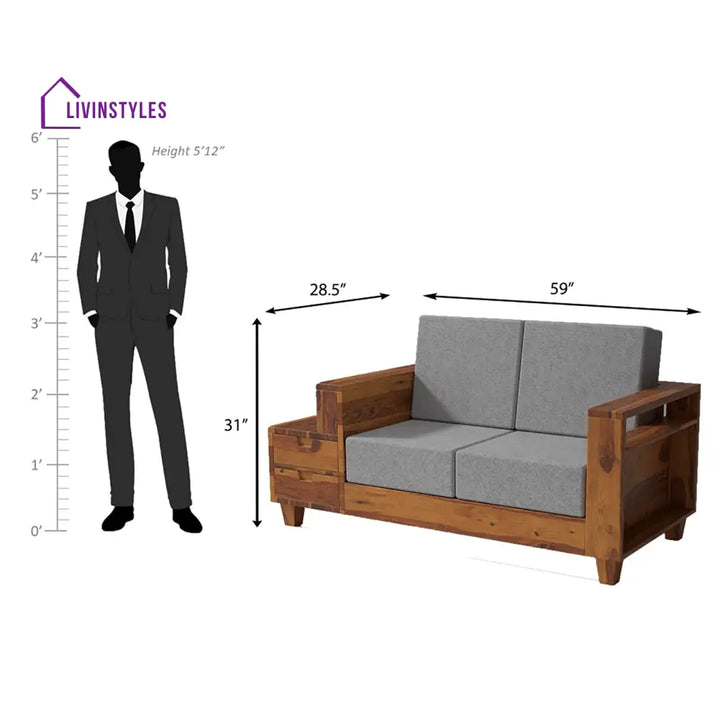 Stepan Sheesham Wood Sofa with 2 drawers in Light Honey sofa